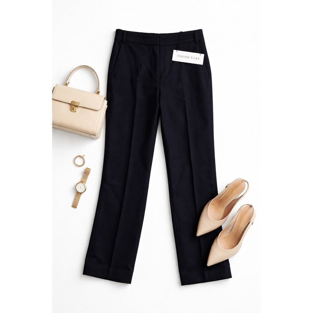 Amour Vert Wool Tapered Pants Navy High Rise Minimal Tailored Medium Luxury